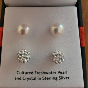Pearl & Crystal Earrings Sterling Silver